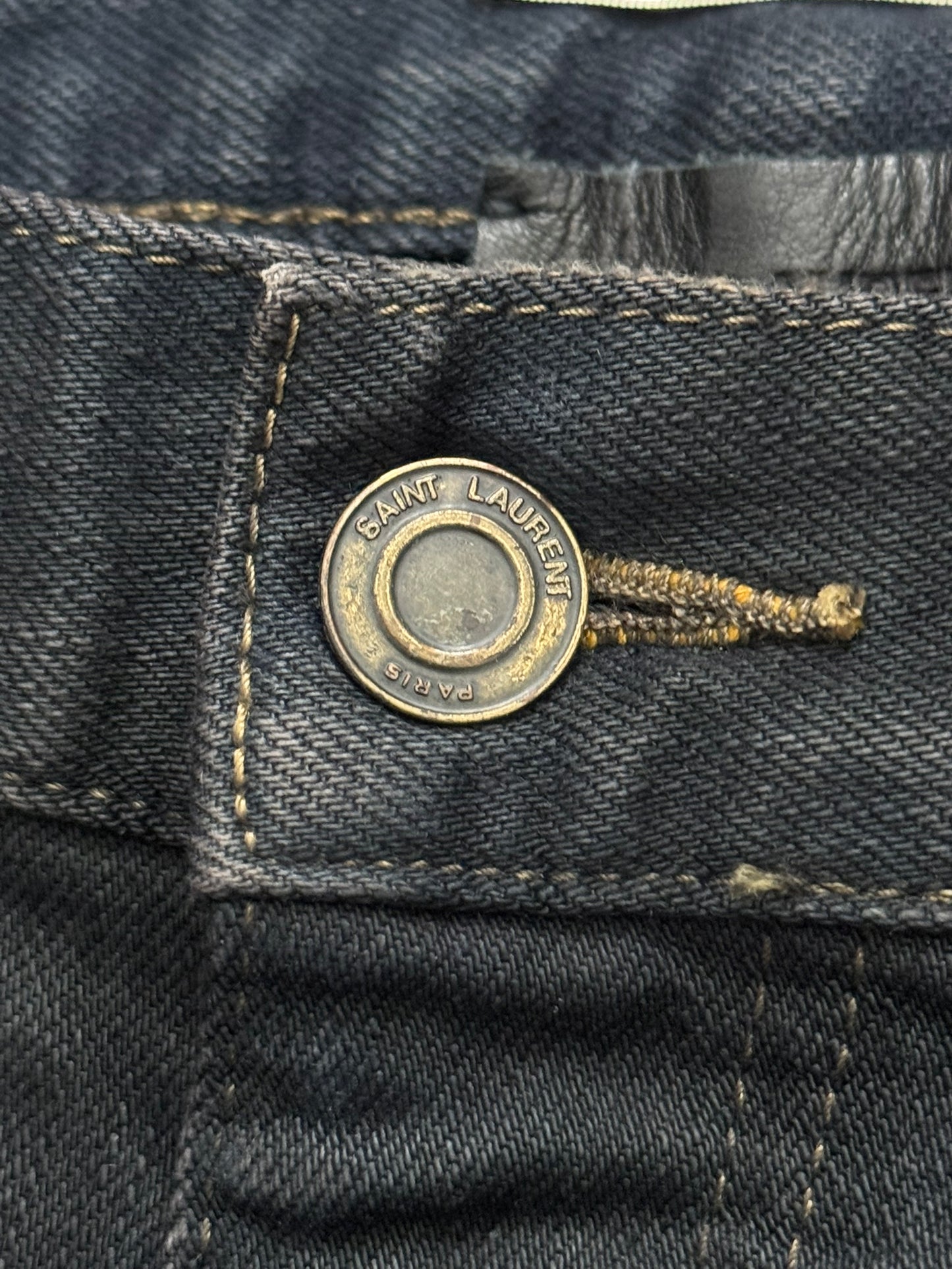 FW13 Saint Laurent Scab Oil Overdyed Distressed Denim Jeans