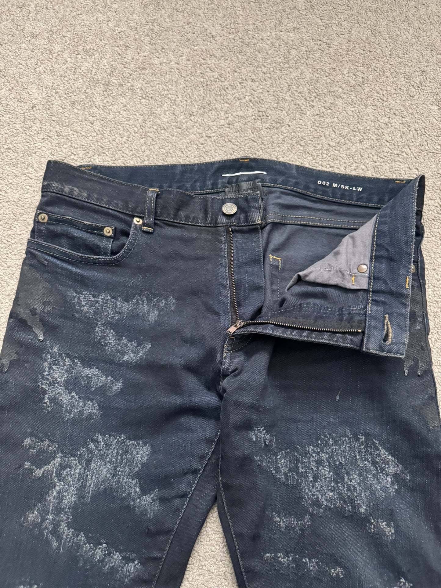 FW13 Saint Laurent Scab Oil Overdyed Distressed Denim Jeans
