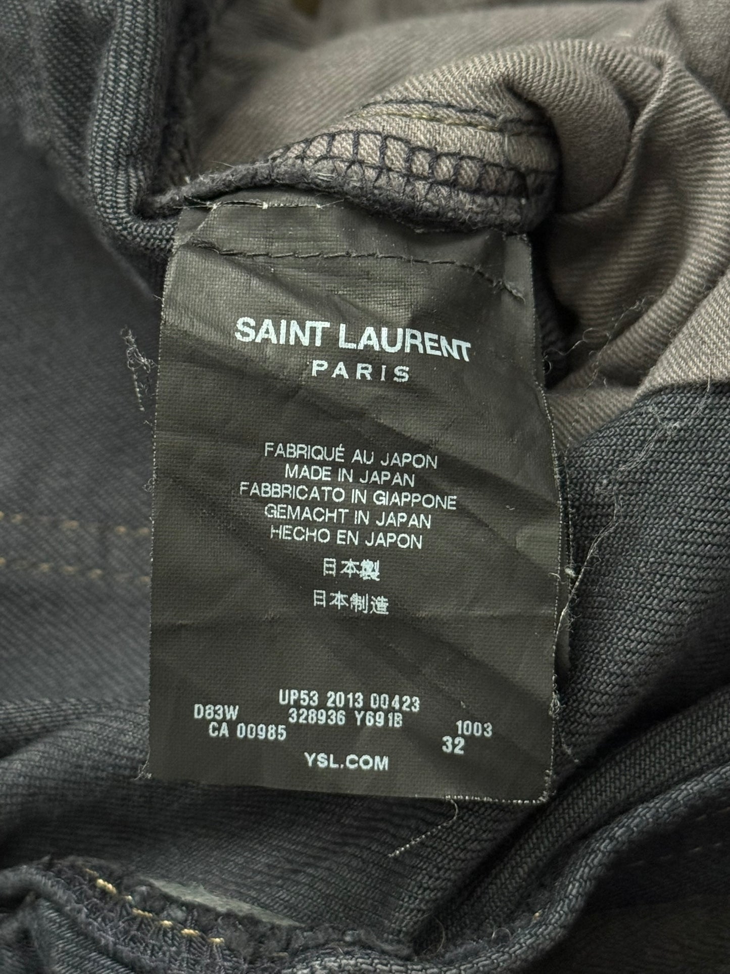 FW13 Saint Laurent Scab Oil Overdyed Distressed Denim Jeans
