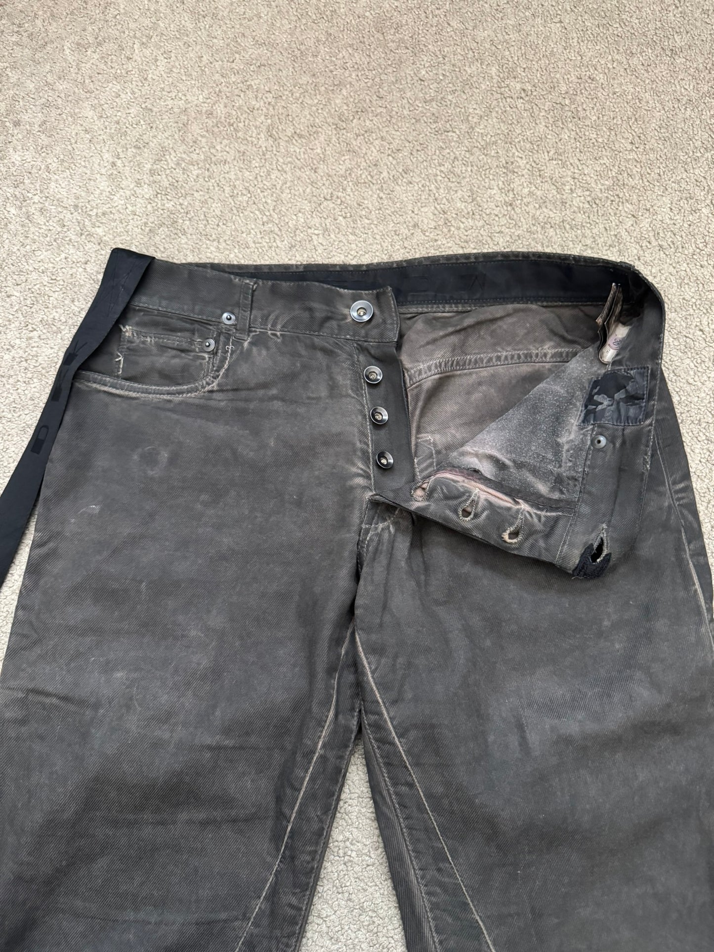 FW11 Rick Owens DRKSHDW "Limo" Overdyed Mud AMC Coated Detroit Jeans