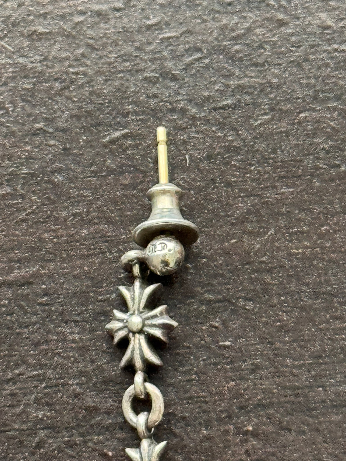 Chrome Hearts Tiny E Cross Drop Silver Earring
