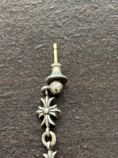 Chrome Hearts Tiny E Cross Drop Silver Earring