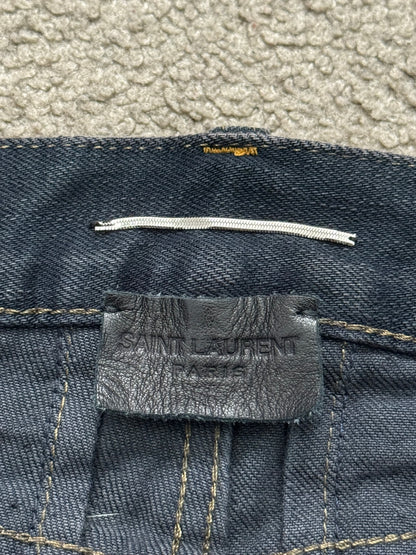 FW13 Saint Laurent Scab Oil Overdyed Distressed Denim Jeans