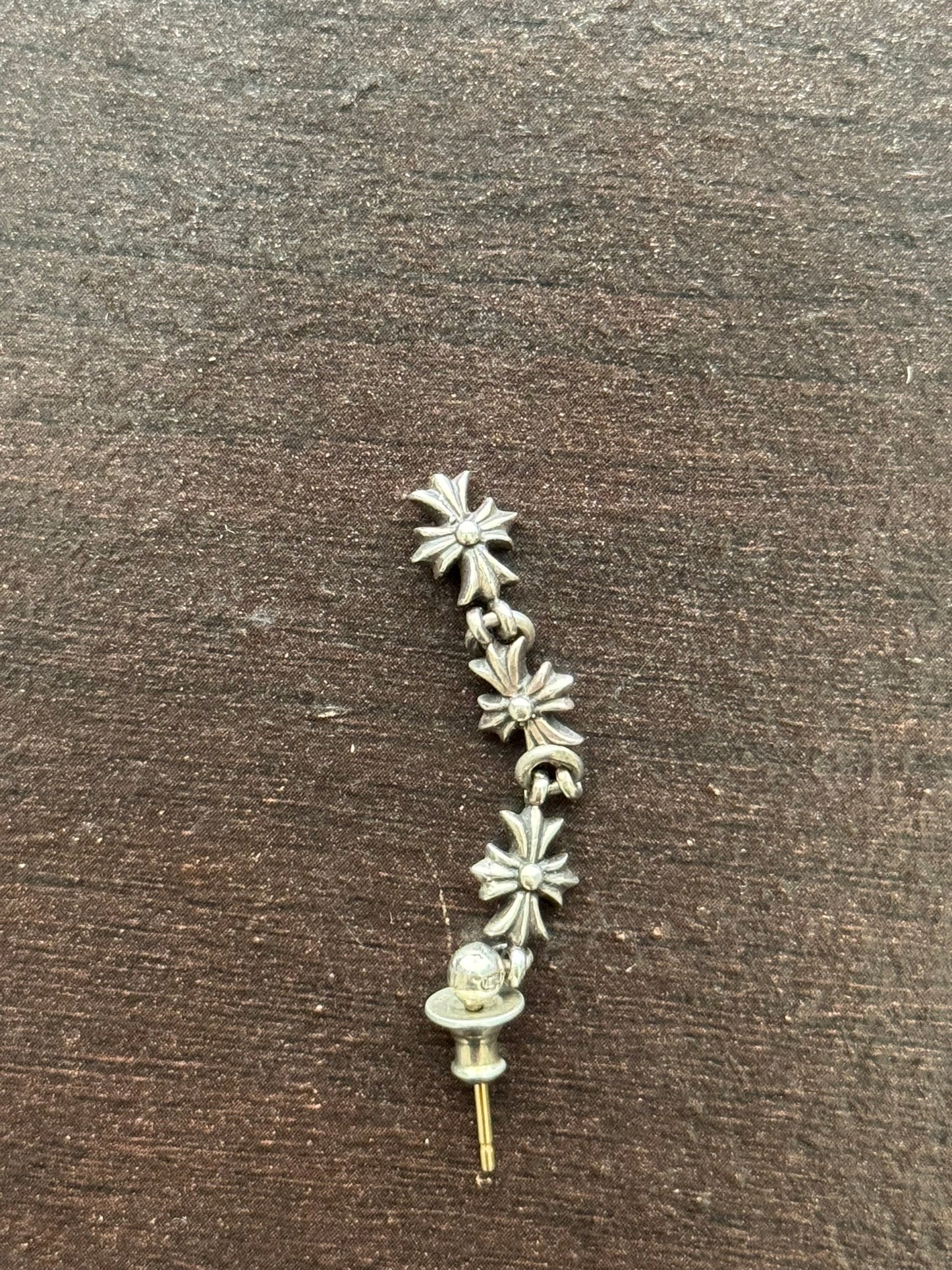 Chrome Hearts Tiny E Cross Drop Silver Earring