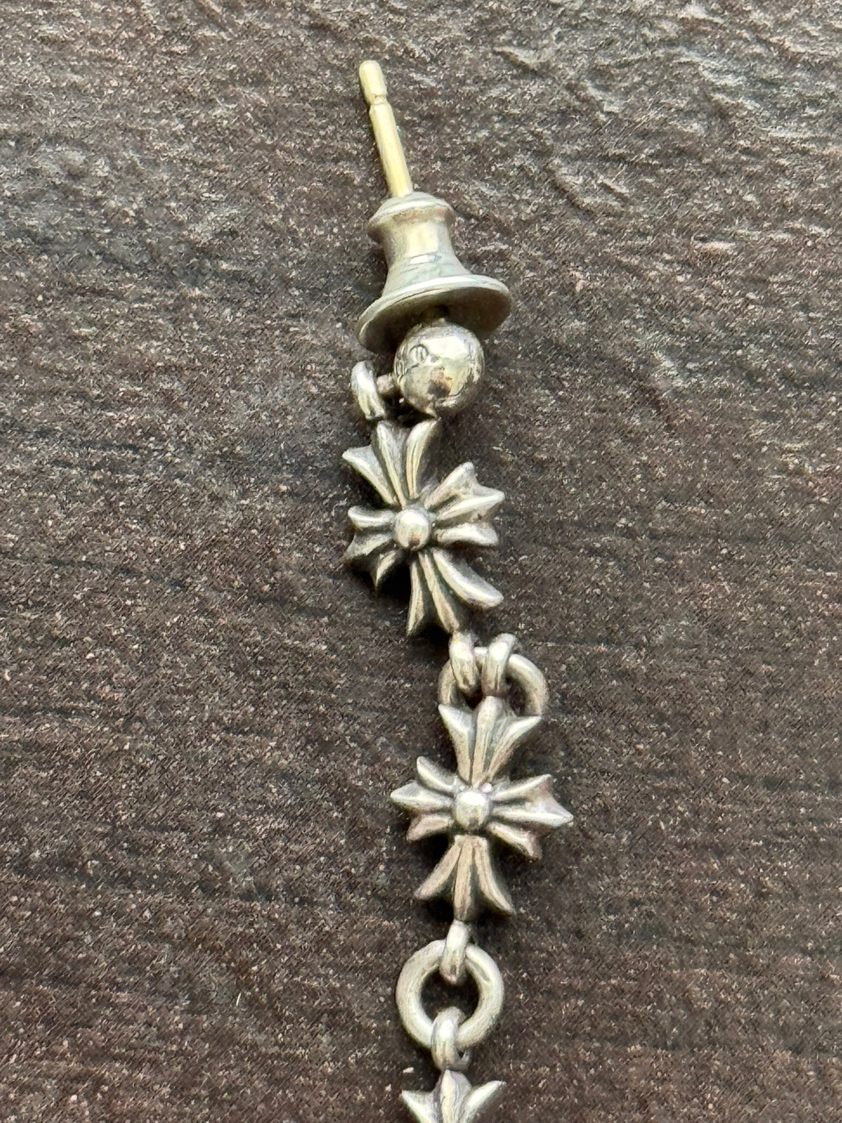 Chrome Hearts Tiny E Cross Drop Silver Earring