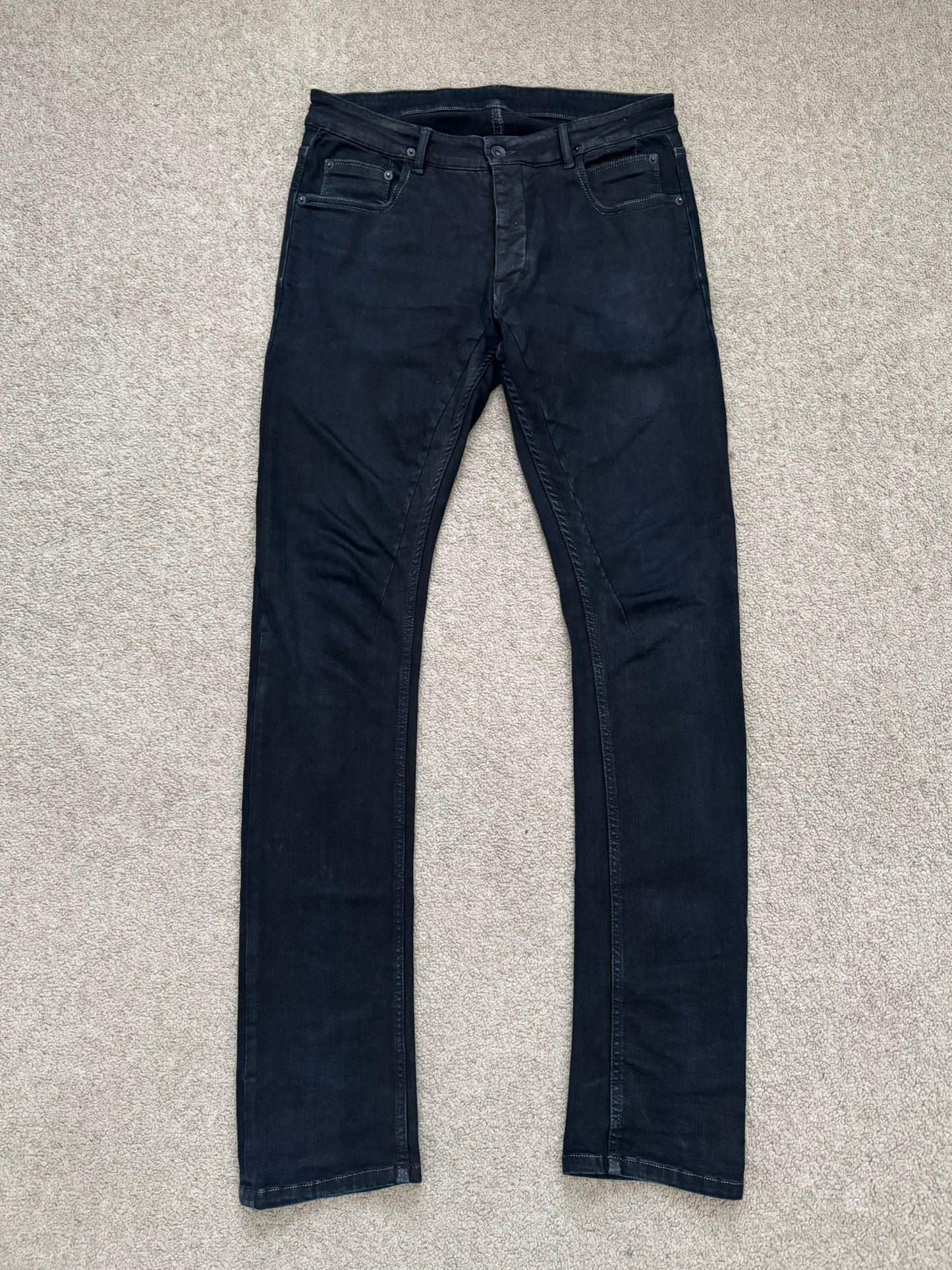 FW16 Rick Owens DRKSHDW Black Matte Waxed Detroit Denim Jean