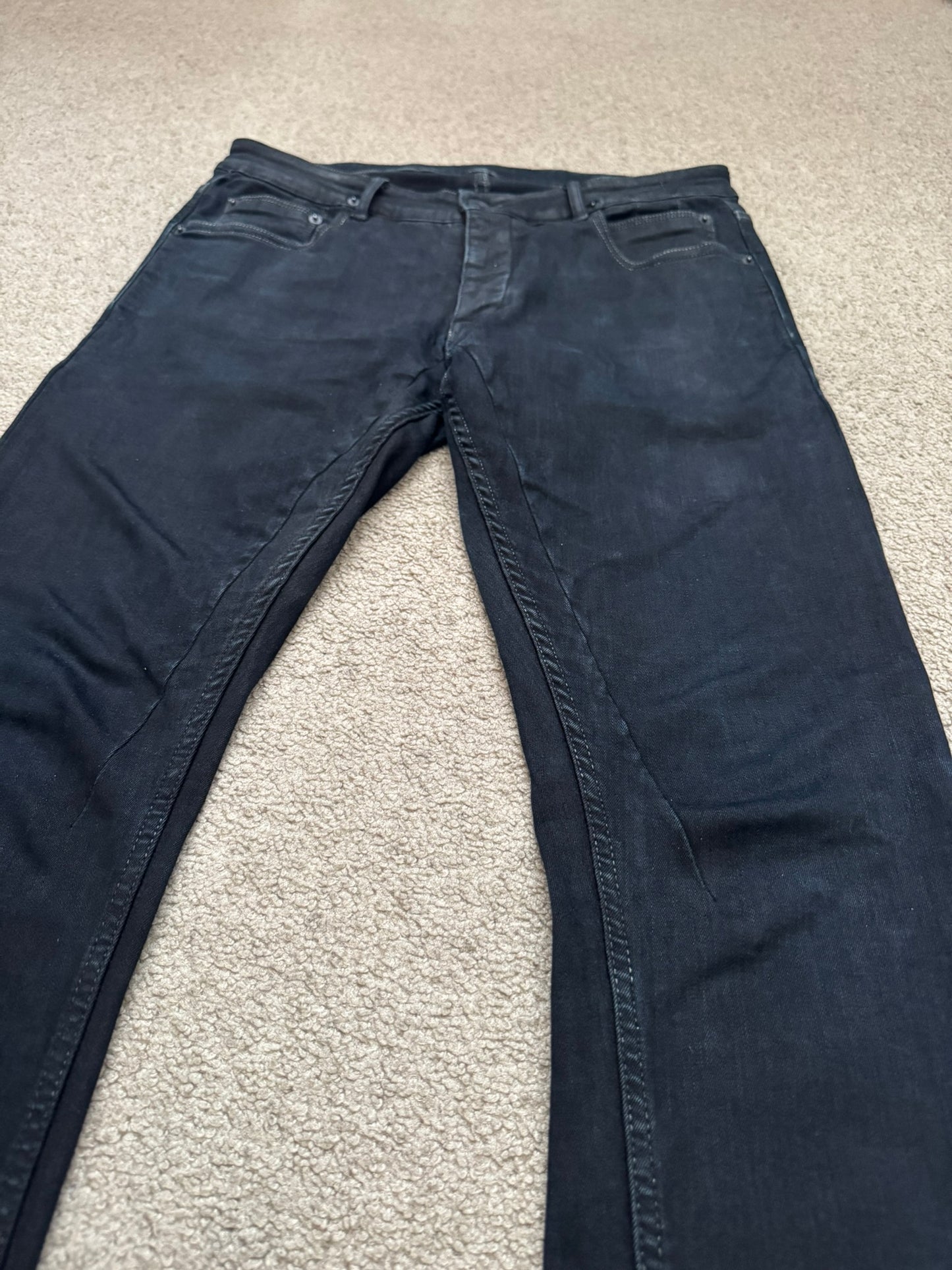 FW16 Rick Owens DRKSHDW Black Matte Waxed Detroit Denim Jean