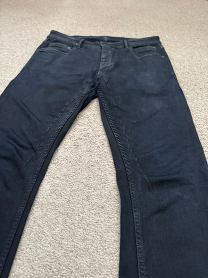 FW16 Rick Owens DRKSHDW Black Matte Waxed Detroit Denim Jean