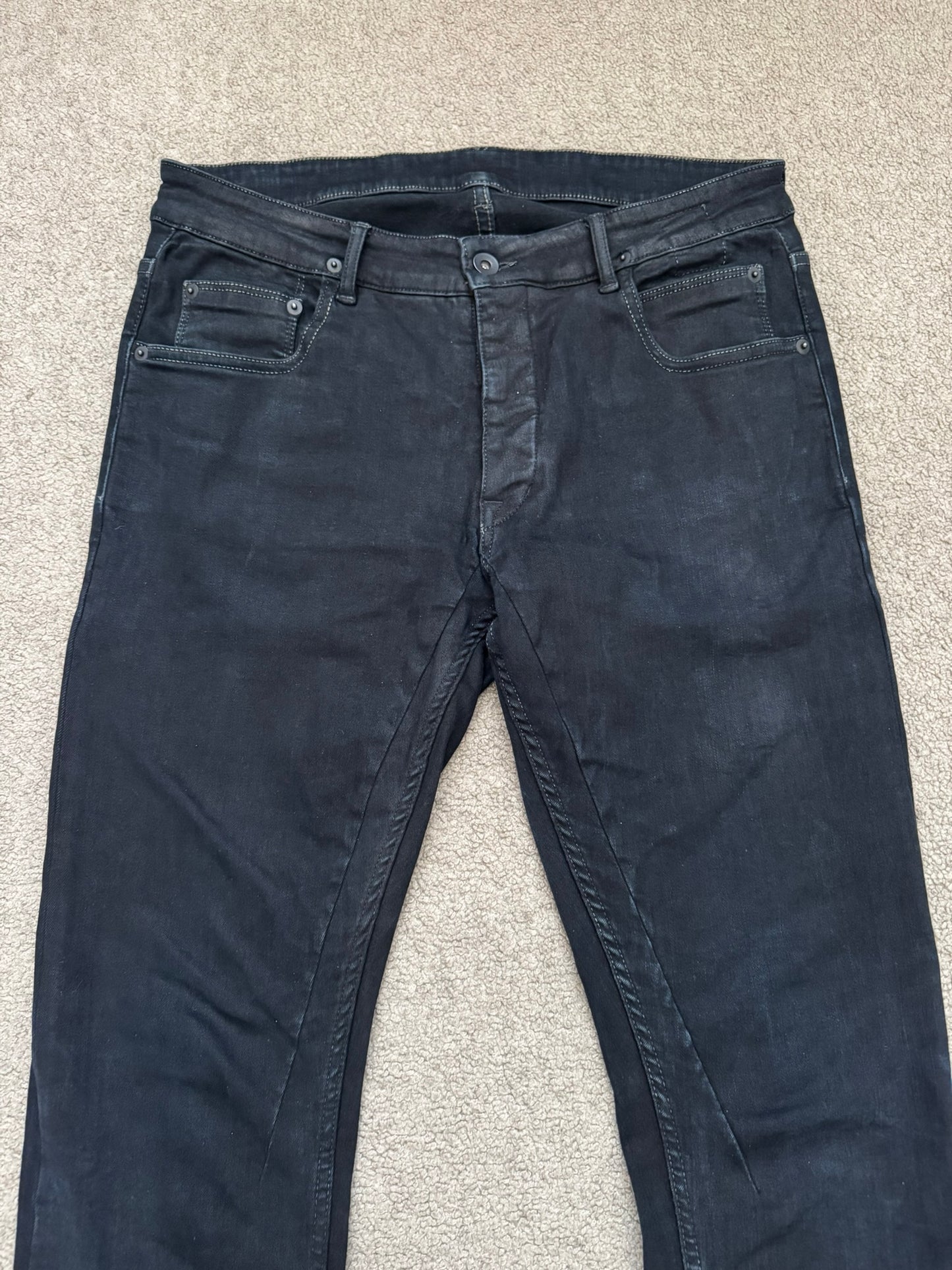 FW16 Rick Owens DRKSHDW Black Matte Waxed Detroit Denim Jean