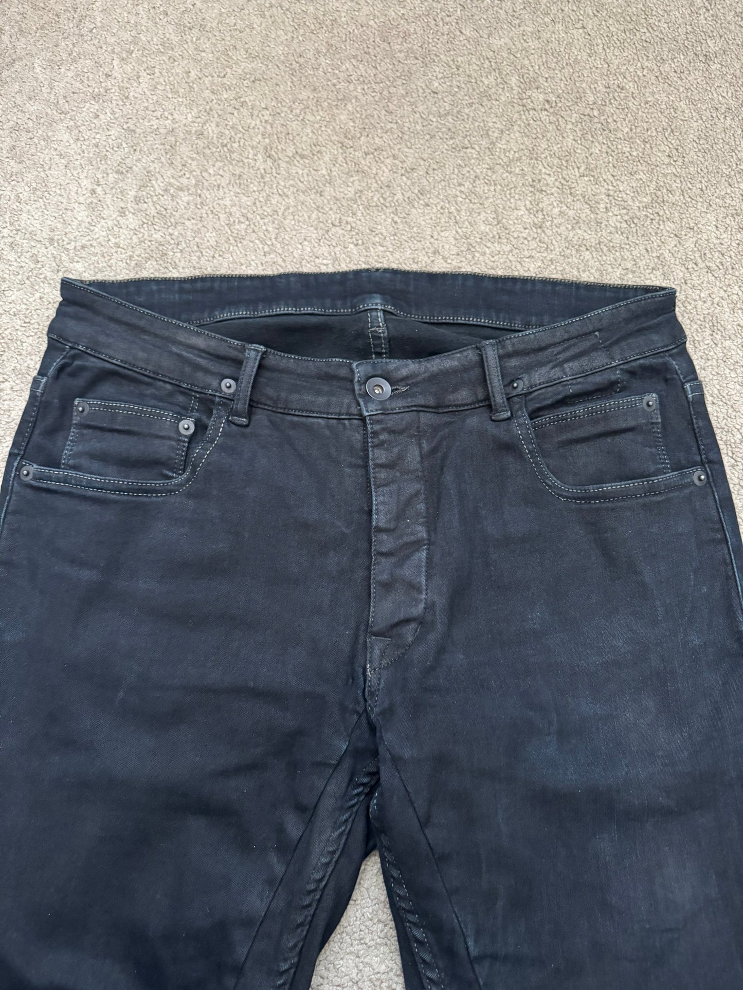 FW16 Rick Owens DRKSHDW Black Matte Waxed Detroit Denim Jean