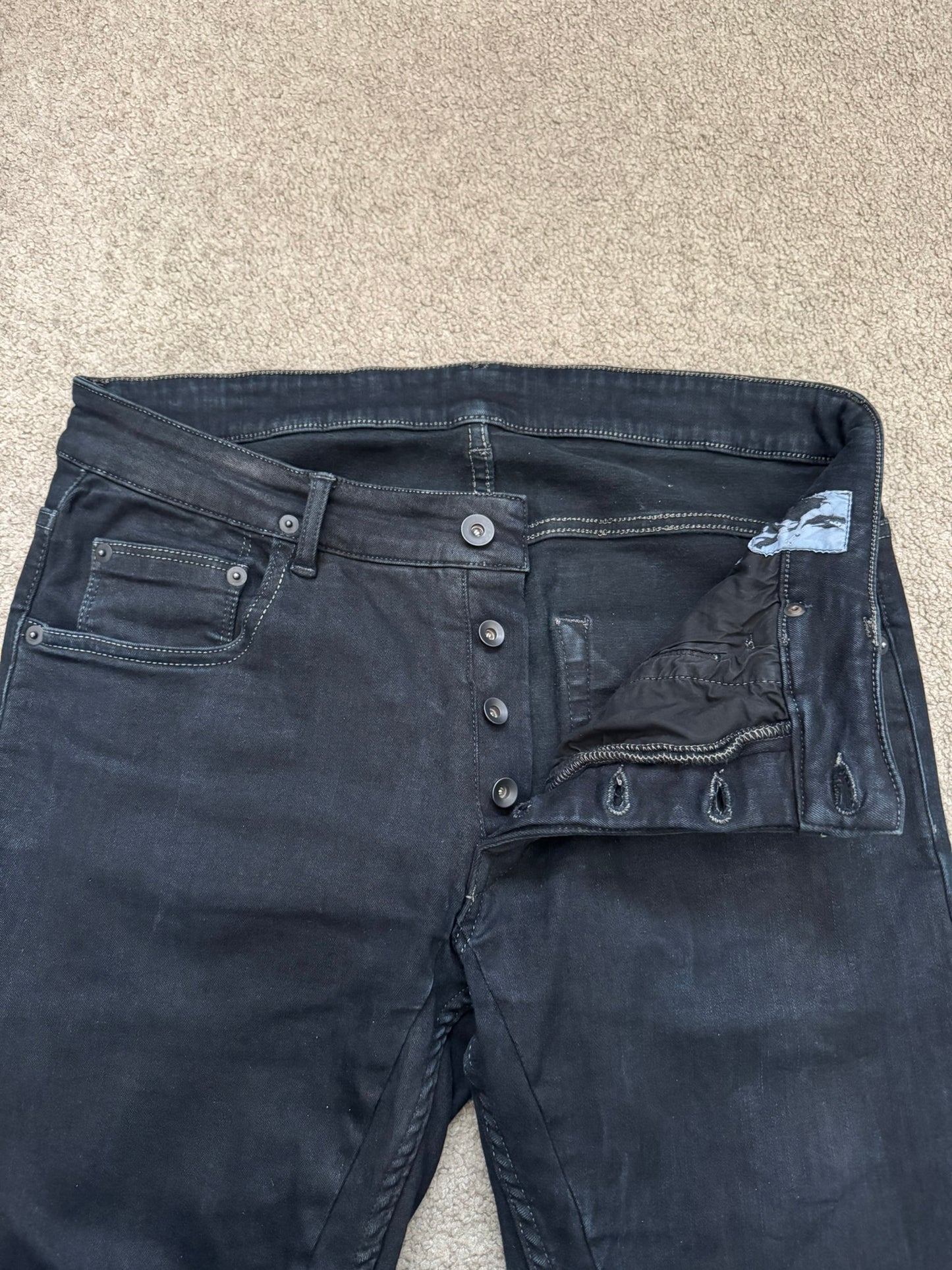 FW16 Rick Owens DRKSHDW Black Matte Waxed Detroit Denim Jean