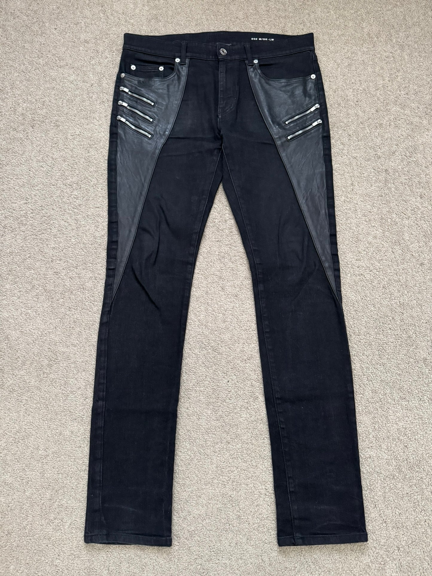 FW15 Saint Laurent by Hedi Slimane 5 Zip Biker Leather Paneled Denim Jeans