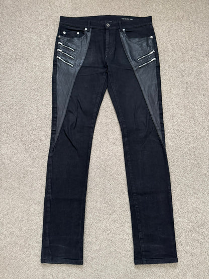 FW15 Saint Laurent by Hedi Slimane 5 Zip Biker Leather Paneled Denim Jeans