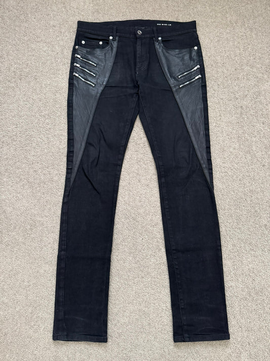 FW15 Saint Laurent by Hedi Slimane 5 Zip Biker Leather Paneled Denim Jeans
