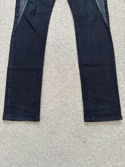FW15 Saint Laurent by Hedi Slimane 5 Zip Biker Leather Paneled Denim Jeans