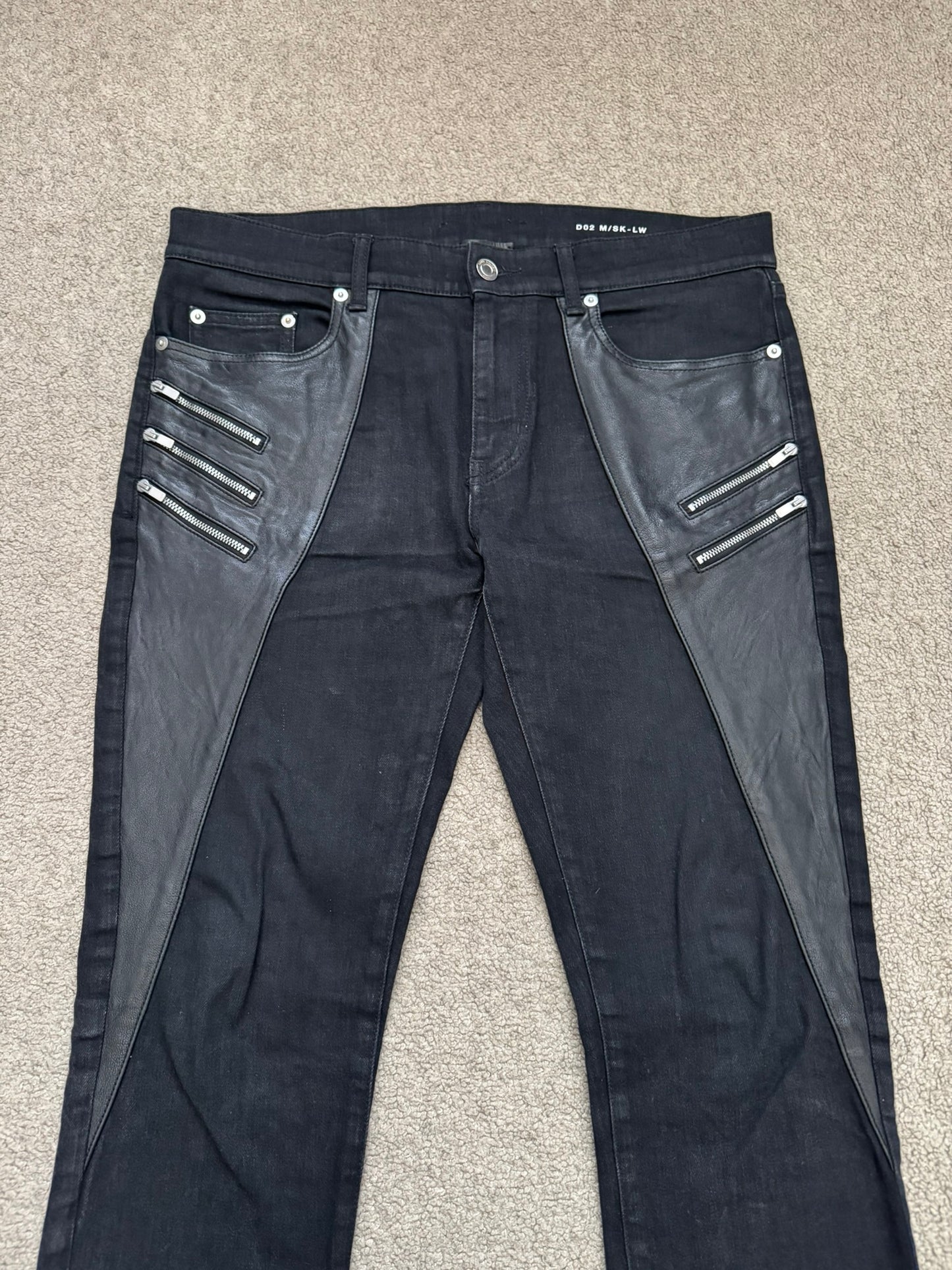 FW15 Saint Laurent by Hedi Slimane 5 Zip Biker Leather Paneled Denim Jeans