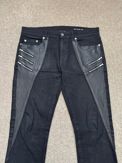 FW15 Saint Laurent by Hedi Slimane 5 Zip Biker Leather Paneled Denim Jeans