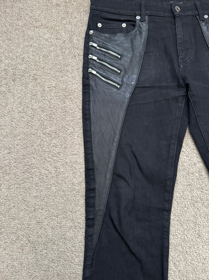FW15 Saint Laurent by Hedi Slimane 5 Zip Biker Leather Paneled Denim Jeans