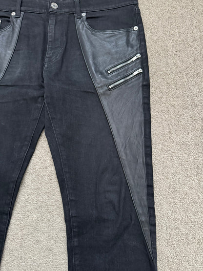 FW15 Saint Laurent by Hedi Slimane 5 Zip Biker Leather Paneled Denim Jeans