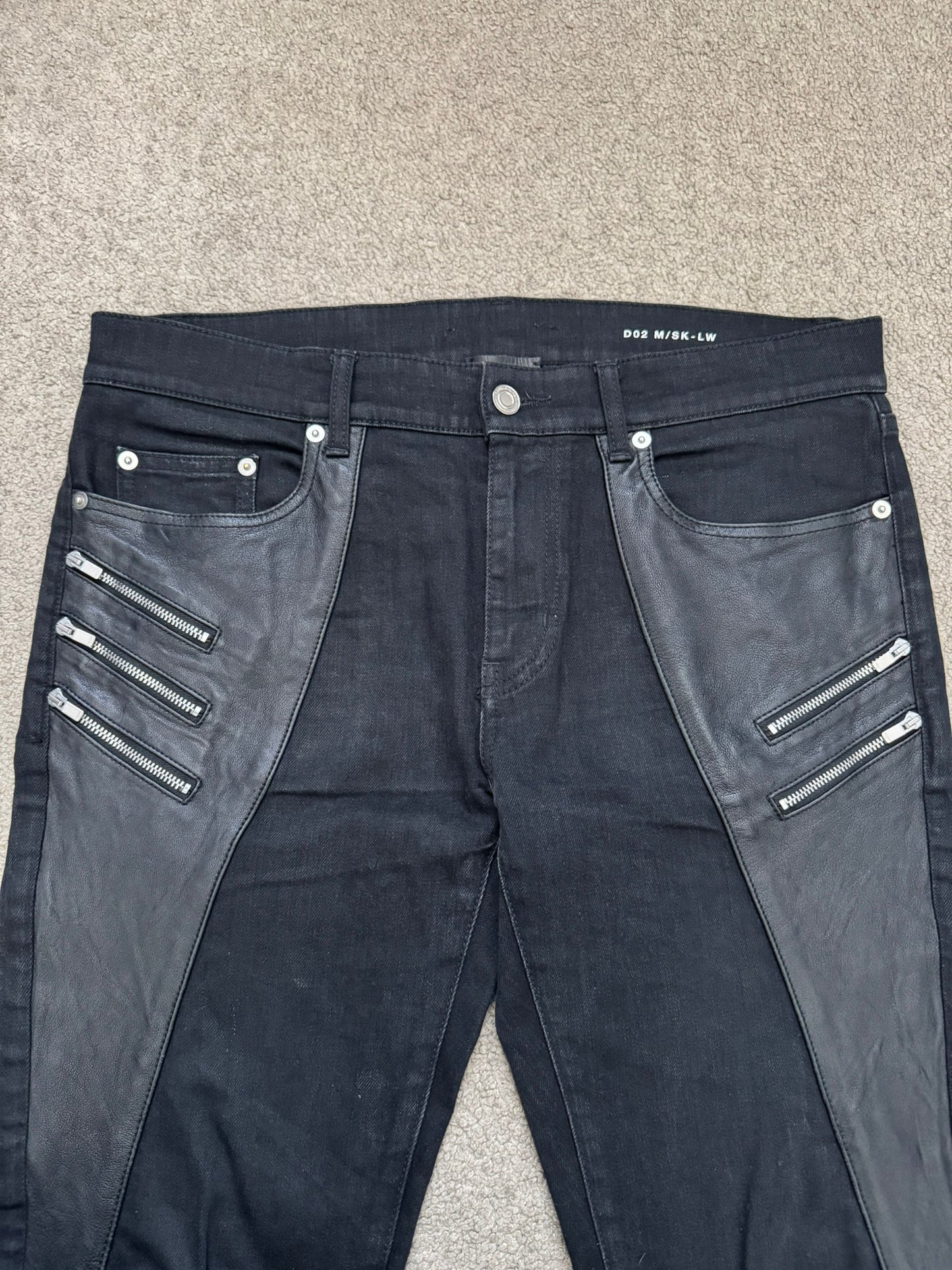 FW15 Saint Laurent by Hedi Slimane 5 Zip Biker Leather Paneled Denim Jeans