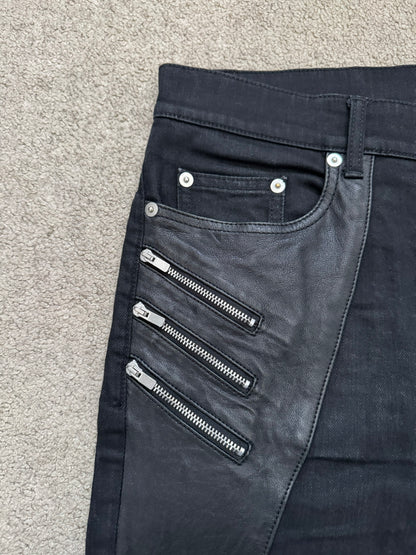 FW15 Saint Laurent by Hedi Slimane 5 Zip Biker Leather Paneled Denim Jeans