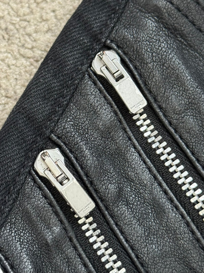 FW15 Saint Laurent by Hedi Slimane 5 Zip Biker Leather Paneled Denim Jeans