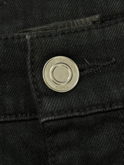 FW15 Saint Laurent by Hedi Slimane 5 Zip Biker Leather Paneled Denim Jeans