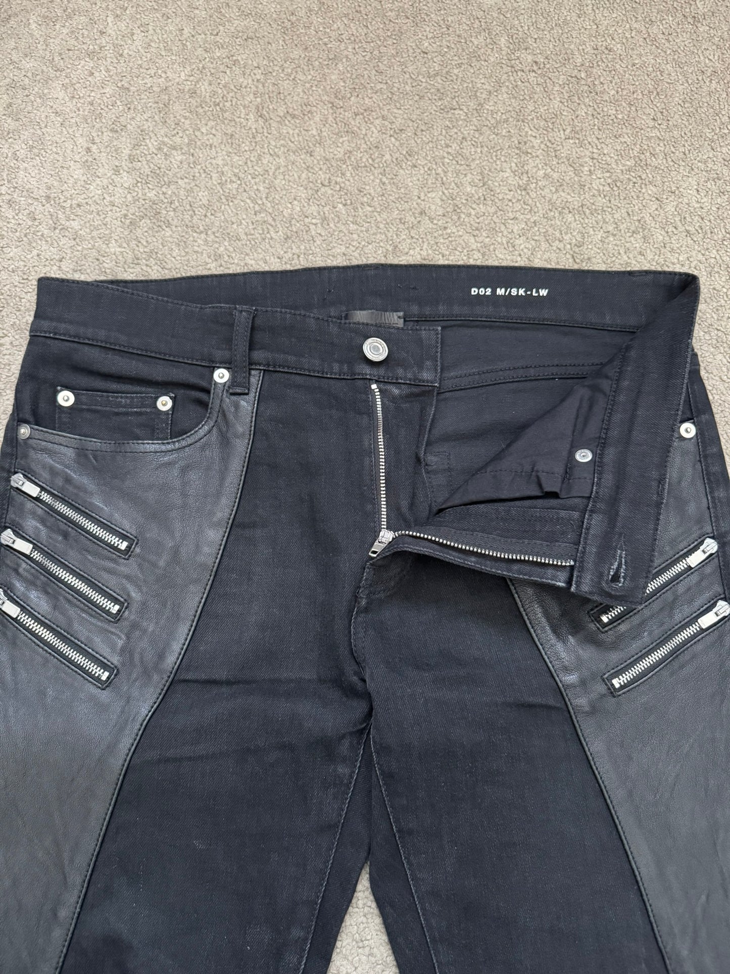 FW15 Saint Laurent by Hedi Slimane 5 Zip Biker Leather Paneled Denim Jeans