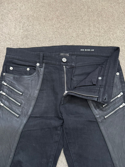 FW15 Saint Laurent by Hedi Slimane 5 Zip Biker Leather Paneled Denim Jeans