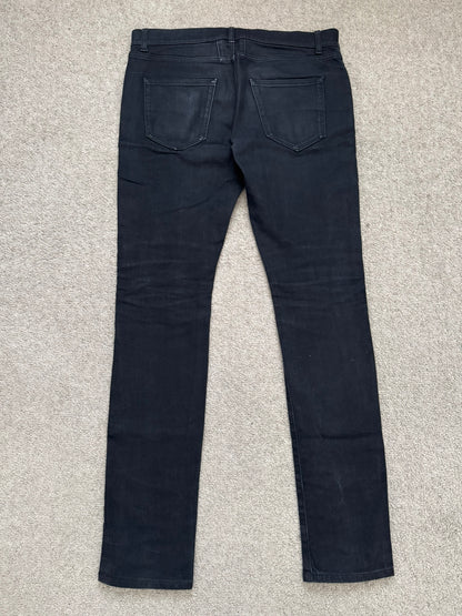 FW15 Saint Laurent by Hedi Slimane 5 Zip Biker Leather Paneled Denim Jeans