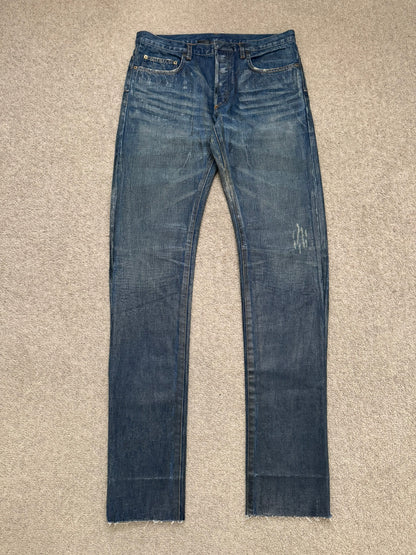 AW04 Dior Homme by Hedi Slimane "Luster" Blue Waxed Clawmark Denim Jeans
