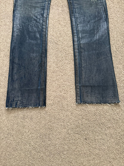 AW04 Dior Homme by Hedi Slimane "Luster" Blue Waxed Clawmark Denim Jeans