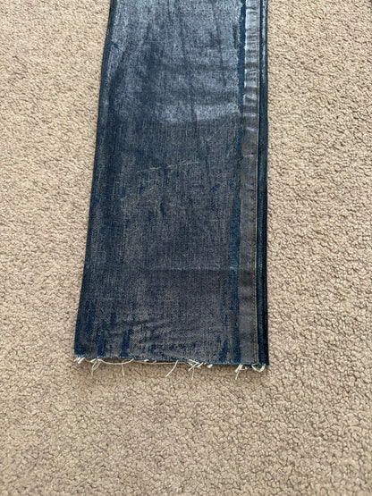 AW04 Dior Homme by Hedi Slimane "Luster" Blue Waxed Clawmark Denim Jeans