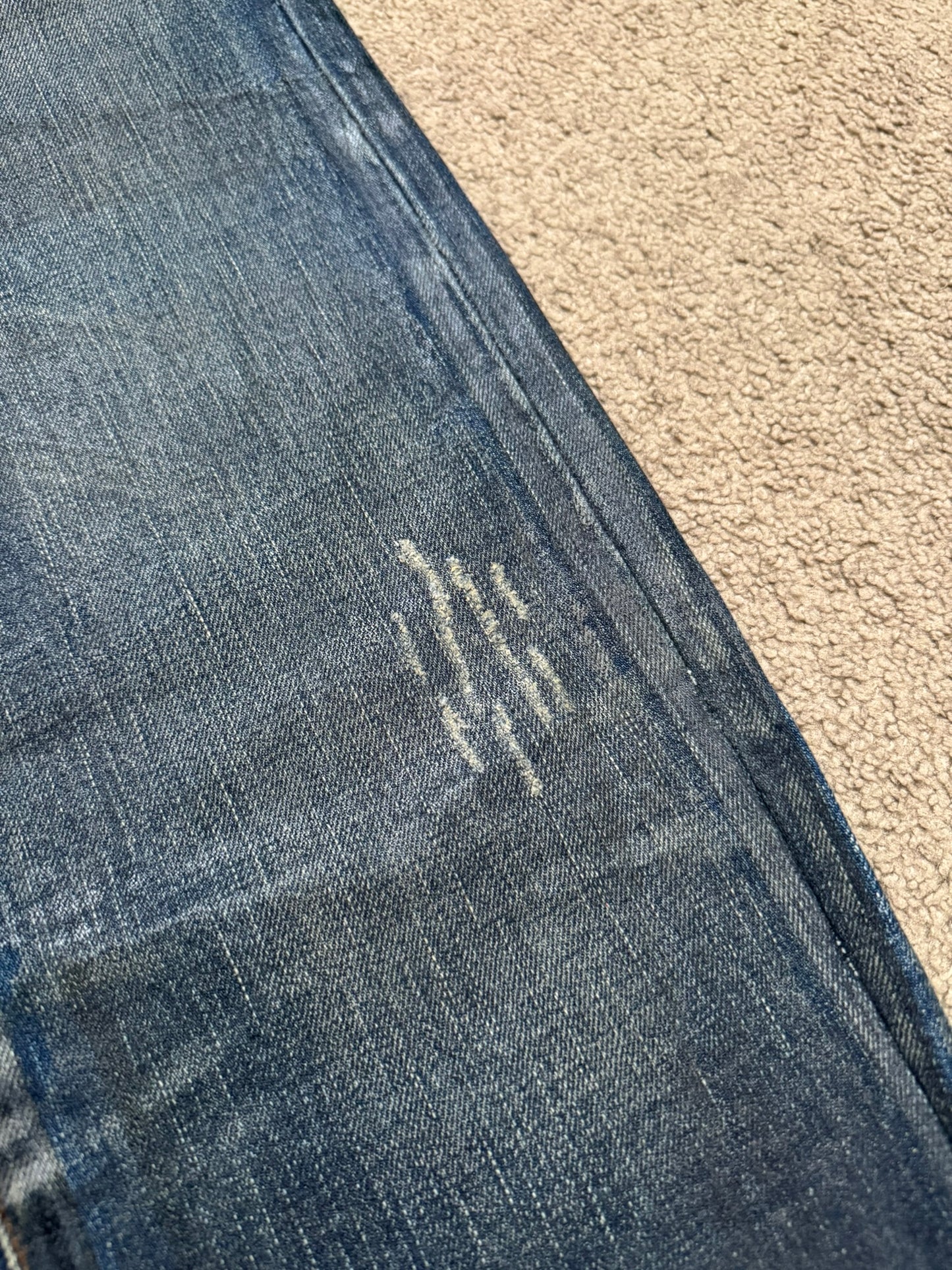 AW04 Dior Homme by Hedi Slimane "Luster" Blue Waxed Clawmark Denim Jeans