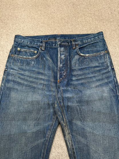 AW04 Dior Homme by Hedi Slimane "Luster" Blue Waxed Clawmark Denim Jeans