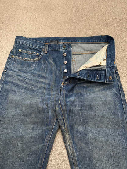 AW04 Dior Homme by Hedi Slimane "Luster" Blue Waxed Clawmark Denim Jeans
