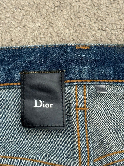 AW04 Dior Homme by Hedi Slimane "Luster" Blue Waxed Clawmark Denim Jeans