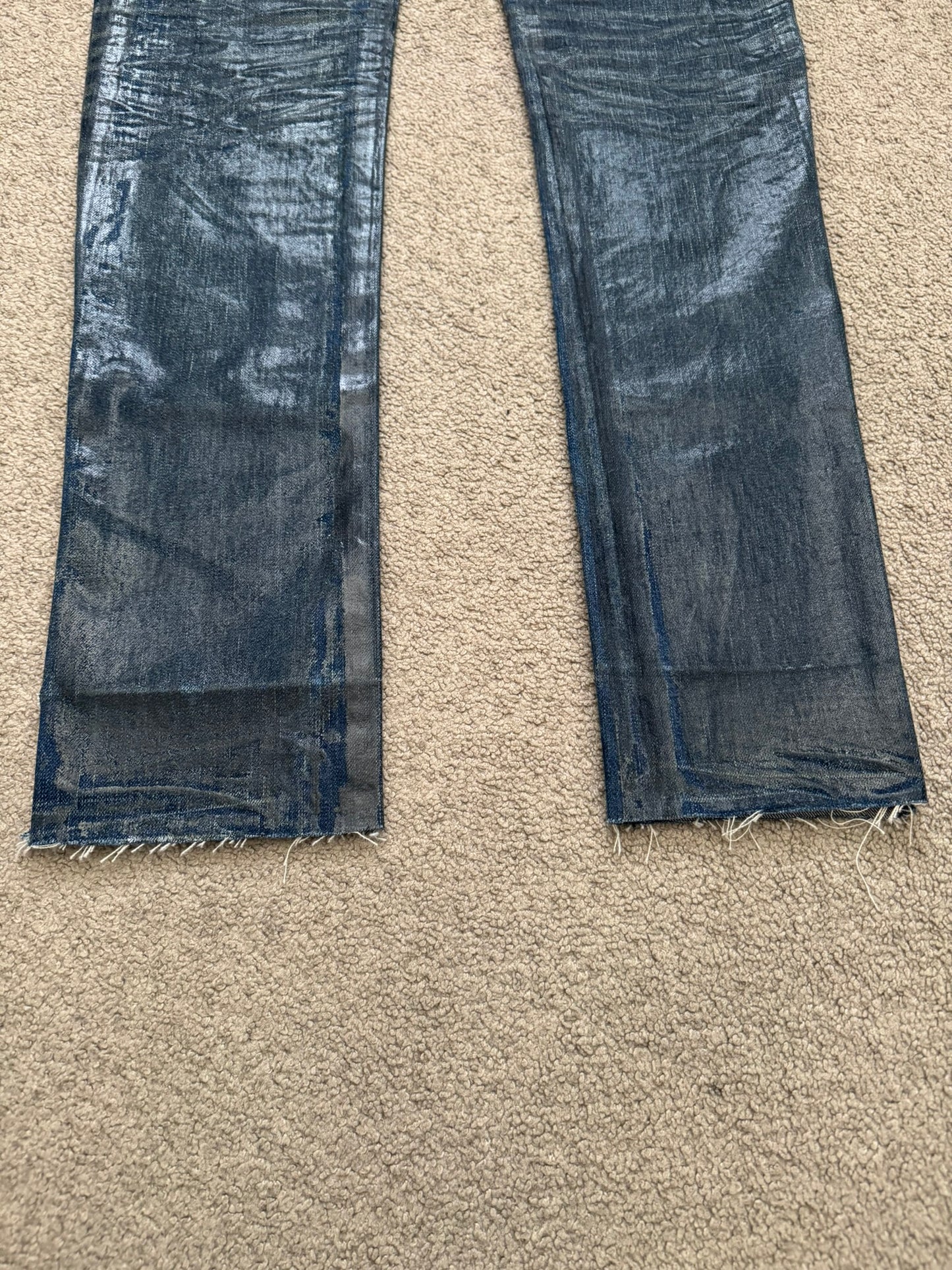 AW04 Dior Homme by Hedi Slimane "Luster" Blue Waxed Clawmark Denim Jeans