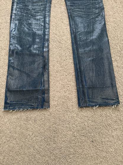 AW04 Dior Homme by Hedi Slimane "Luster" Blue Waxed Clawmark Denim Jeans