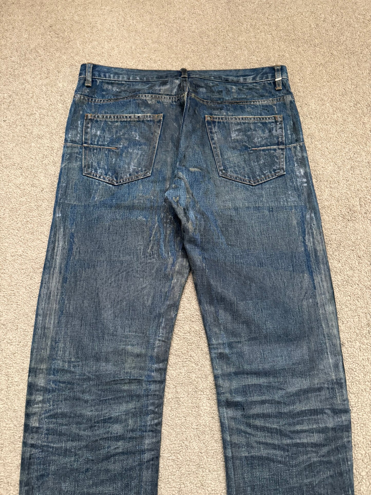 AW04 Dior Homme by Hedi Slimane "Luster" Blue Waxed Clawmark Denim Jeans