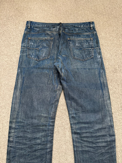 AW04 Dior Homme by Hedi Slimane "Luster" Blue Waxed Clawmark Denim Jeans