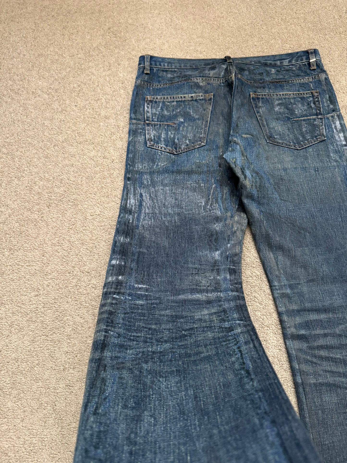 AW04 Dior Homme by Hedi Slimane "Luster" Blue Waxed Clawmark Denim Jeans