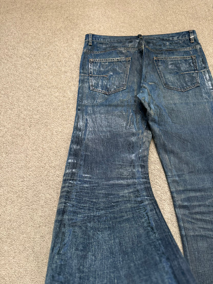 AW04 Dior Homme by Hedi Slimane "Luster" Blue Waxed Clawmark Denim Jeans