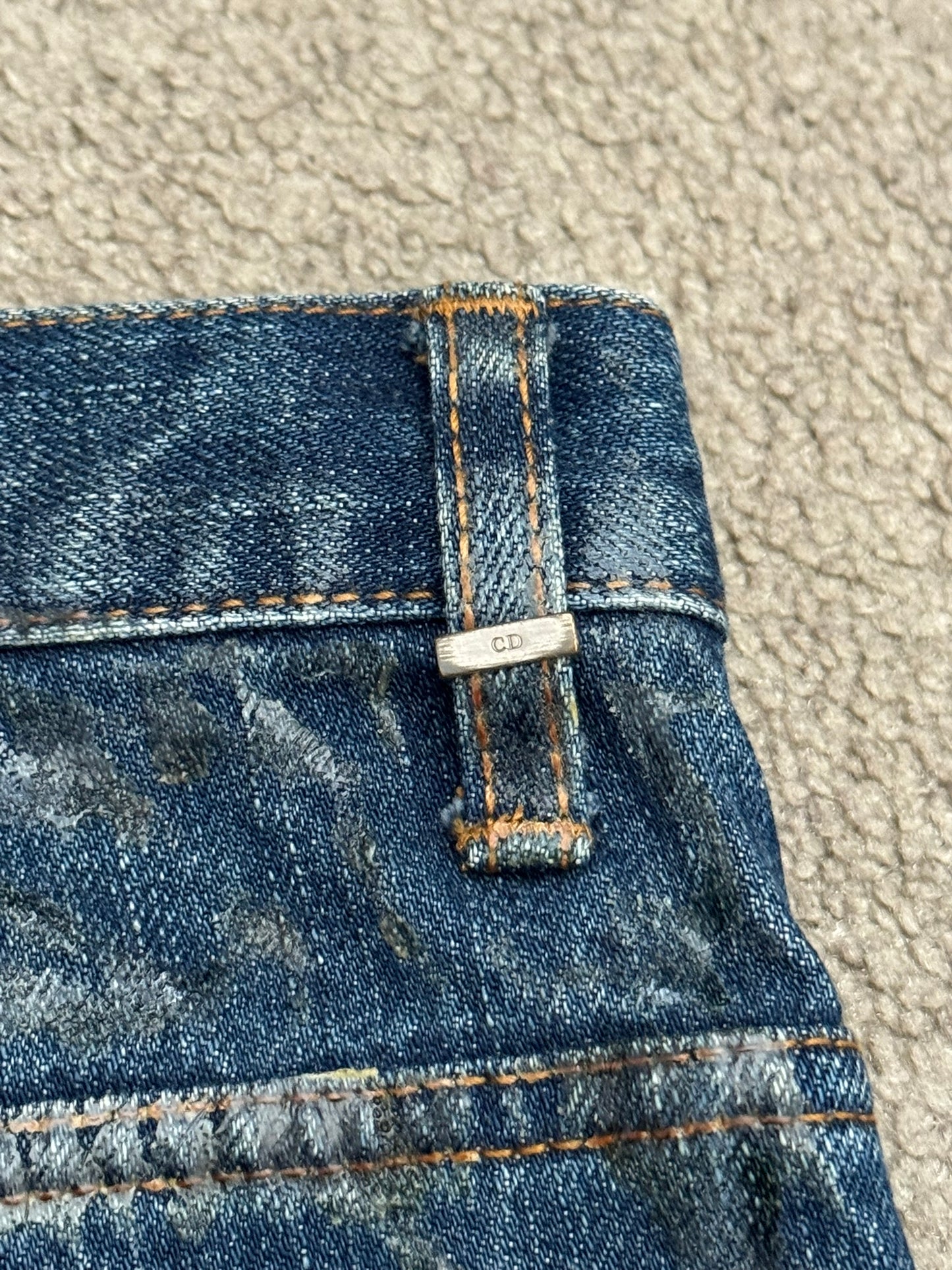 AW04 Dior Homme by Hedi Slimane "Luster" Blue Waxed Clawmark Denim Jeans