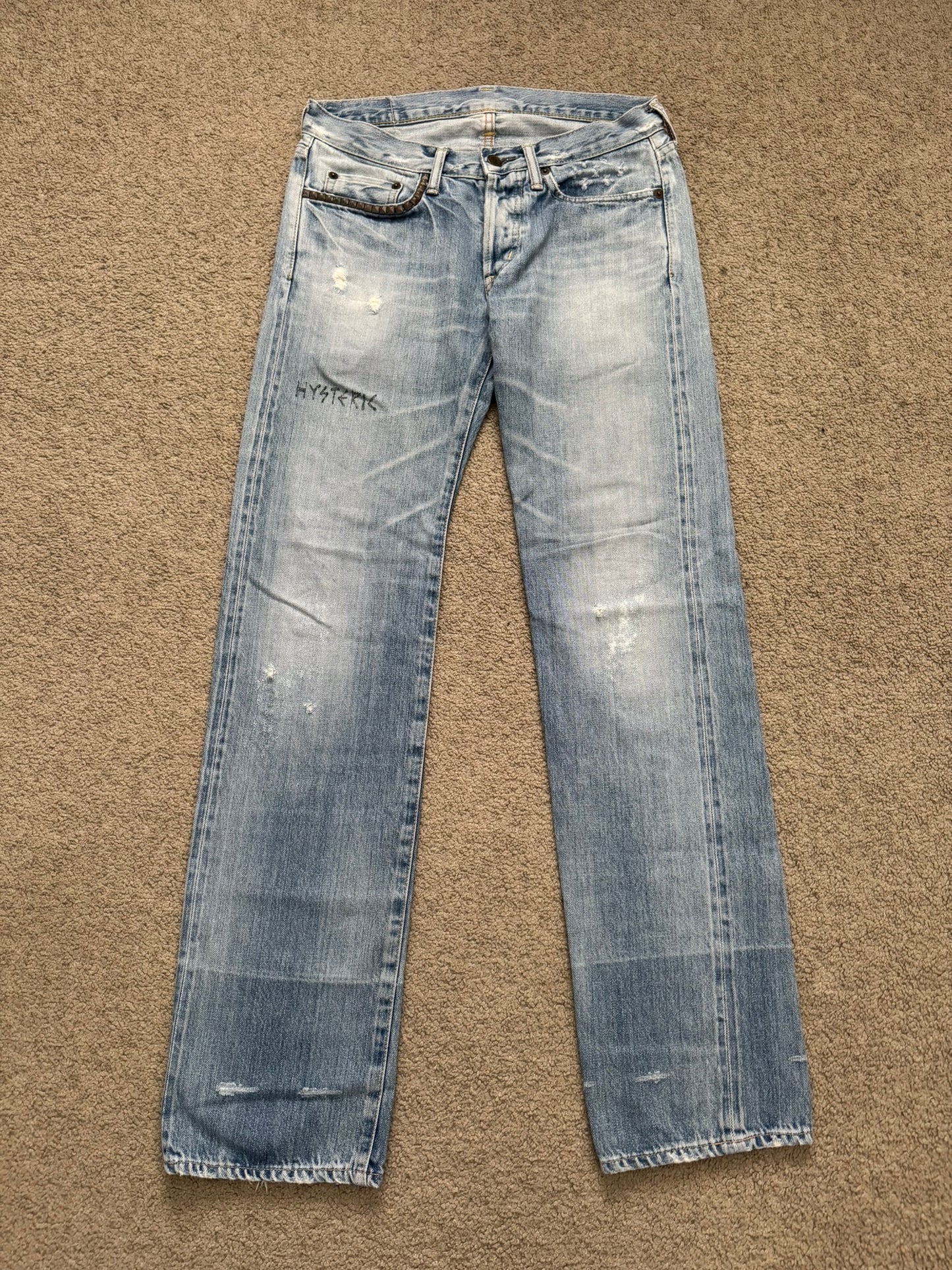 Hysteric Glamour Distressed Studded Scribble Denim Jeans