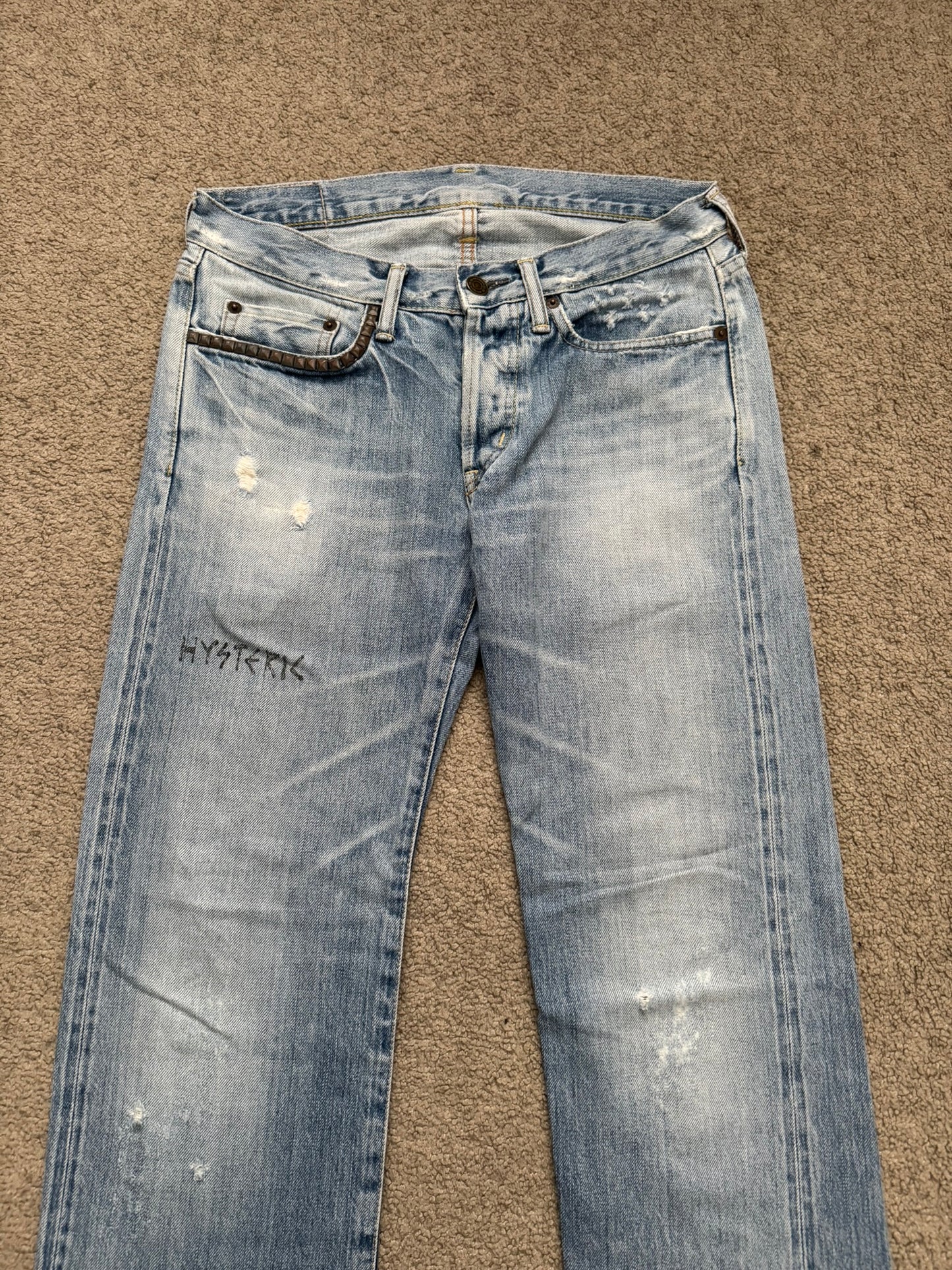 Hysteric Glamour Distressed Studded Scribble Denim Jeans