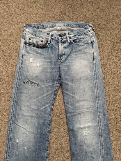 Hysteric Glamour Distressed Studded Scribble Denim Jeans