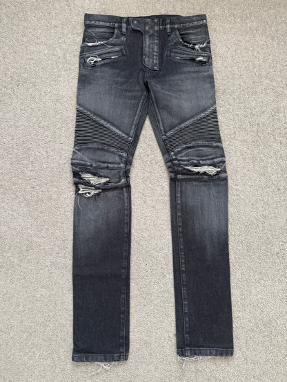 Balmain by Olivier Rousteing Distressed Zip Biker Denim Jeans