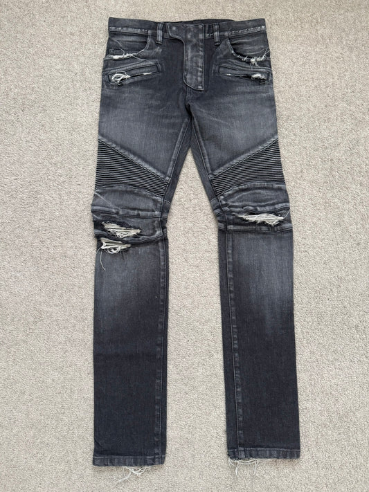Balmain by Olivier Rousteing Distressed Zip Biker Denim Jeans