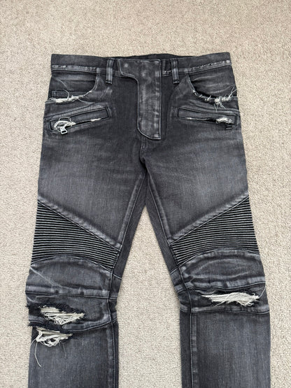 Balmain by Olivier Rousteing Distressed Zip Biker Denim Jeans
